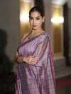 Banarasee Handloom Cotton Silk Saree With Checks Pattern & Border-Lavender