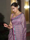 Banarasee Handloom Cotton Silk Saree With Checks Pattern & Border-Lavender