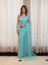 Banarasee Handwoven Semi Chiffon Saree With Mirror Work-Sky Blue