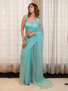 Banarasee Handwoven Semi Chiffon Saree With Mirror Work-Sky Blue