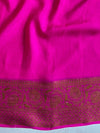 Banarasee Pure Chiffon Silk Saree With Antique Zari Work-Pink
