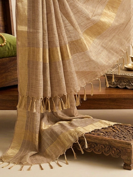 Banarasee Handloom Checks Pattern Tissue Dupatta-Gold