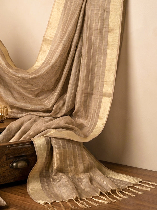 Banarasee Handloom Checks Pattern Tissue Dupatta-Gold