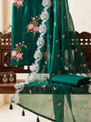 Banarasee Resham Embroidered Chanderi Salwar Kameez With Organza Dupatta Set-Green