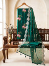 Banarasee Resham Embroidered Chanderi Salwar Kameez With Organza Dupatta Set-Green