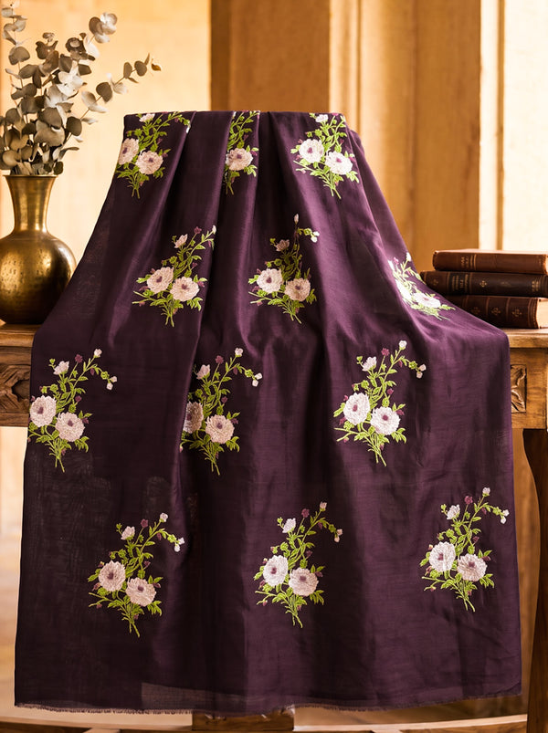 Banarasee Resham Embroidered Chanderi Salwar Kameez With Organza Dupatta Set-Wine