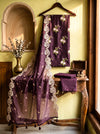 Banarasee Resham Embroidered Chanderi Salwar Kameez With Organza Dupatta Set-Wine