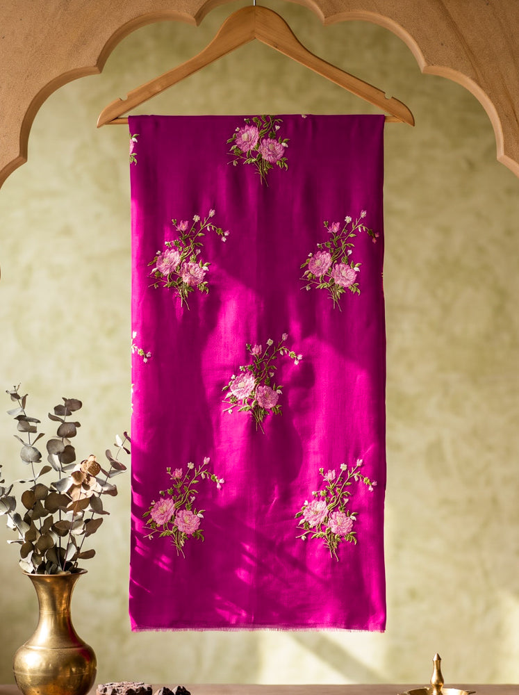 Banarasee Resham Embroidered Chanderi Salwar Kameez With Organza Dupatta Set-Magenta