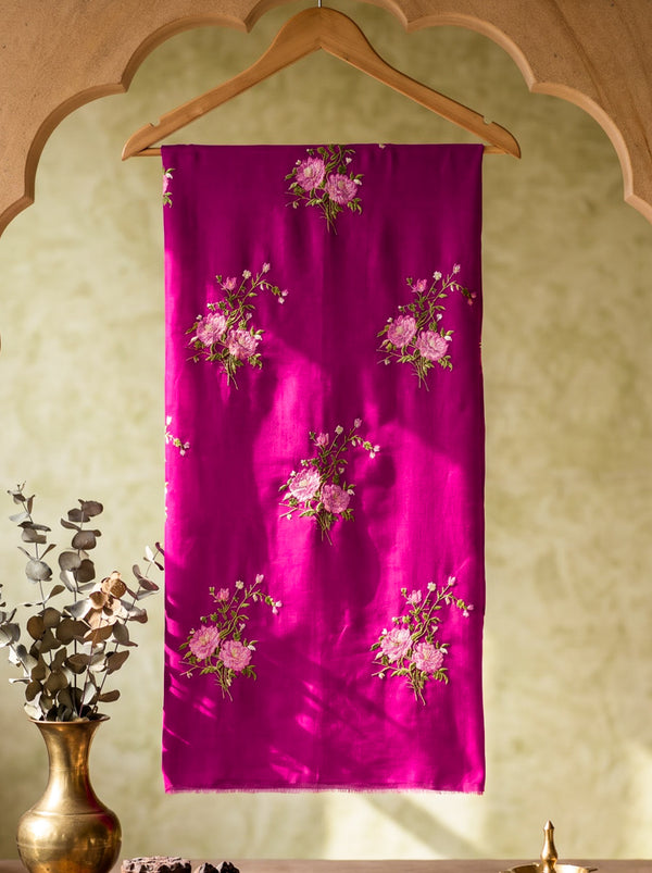 Banarasee Resham Embroidered Chanderi Salwar Kameez With Organza Dupatta Set-Magenta