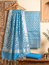 Banarasee Cotton Silk Zari Work Salwar Kameez Fabric With Dupatta Set-Light Blue