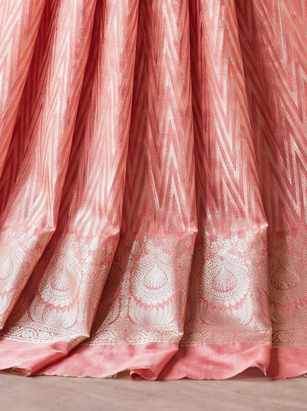 Banarasee Cotton Silk Zari Work Salwar Kameez Fabric With Dupatta Set-Peach