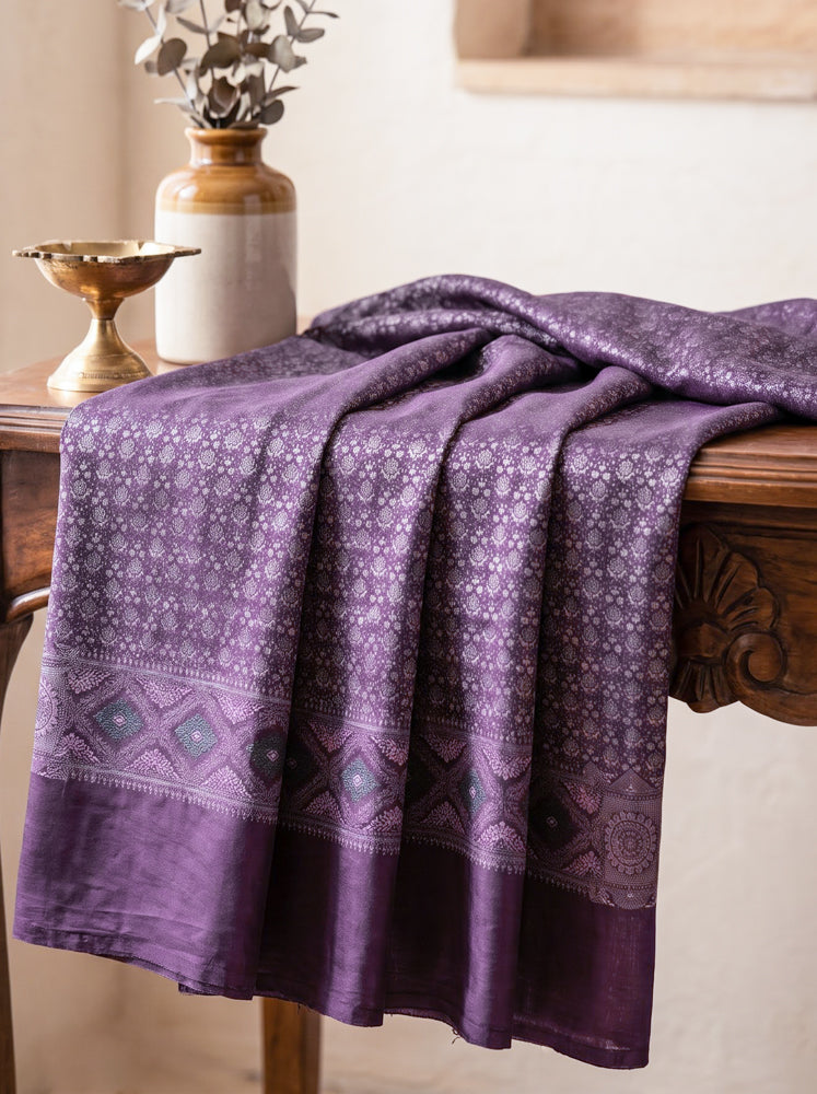 Banarasee Semi-Silk Resham Weaving Salwar Kameez Fabric With Dupatta Set-Purple
