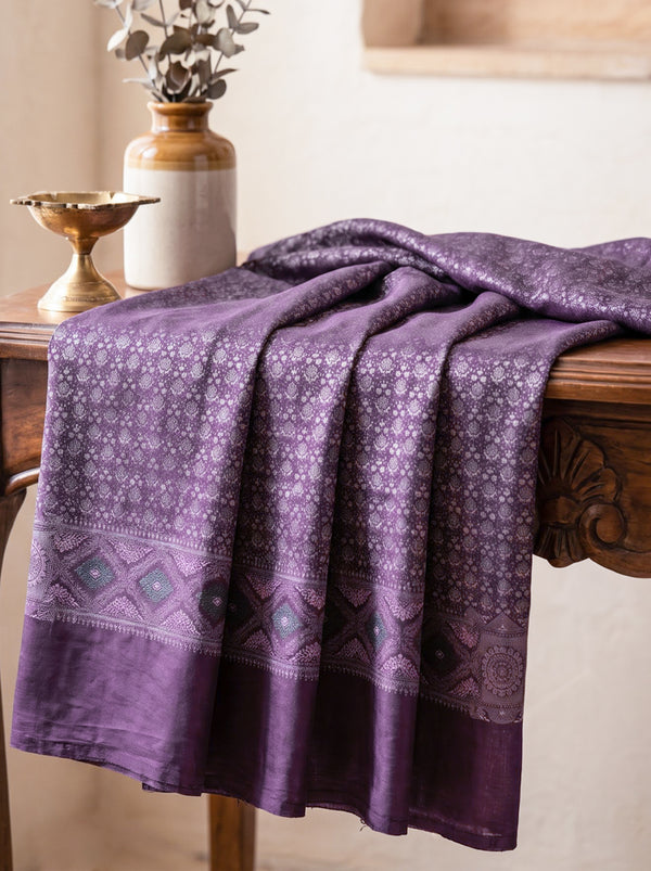 Banarasee Semi-Silk Resham Weaving Salwar Kameez Fabric With Dupatta Set-Purple