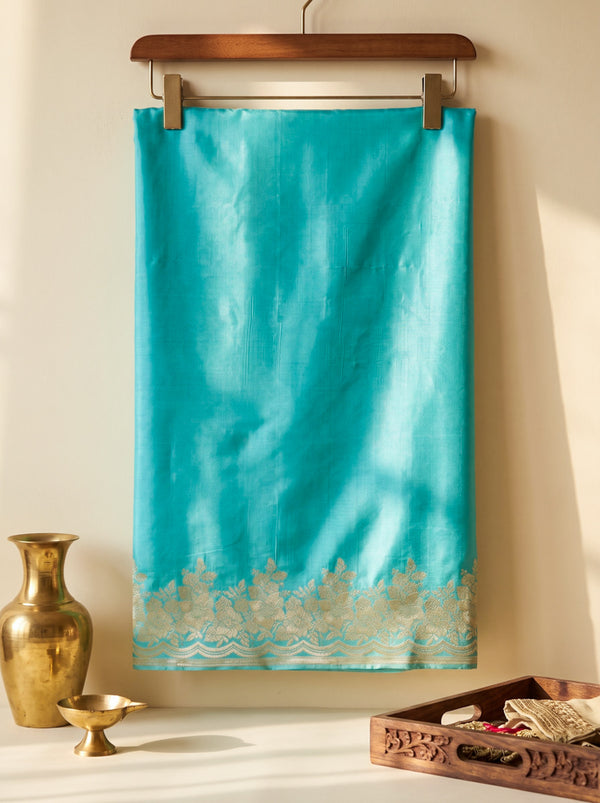 Banarasee Semi Katan Zari Work Salwar Kameez Fabric With Dupatta Set-Aqua Blue (Dual Tone)