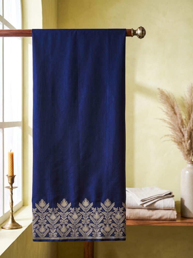 Banarasee Semi Katan Zari Work Salwar Kameez Fabric With Dupatta Set-Navy Blue
