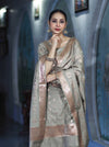 Banarasee Zari Embroidered Chanderi Silk Salwar Kameez With Dupatta Set-Grey