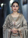 Banarasee Zari Embroidered Chanderi Silk Salwar Kameez With Dupatta Set-Grey