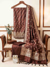 Banarasee Semi Katan Zari Work Salwar Kameez Fabric With Dupatta Set-Brown