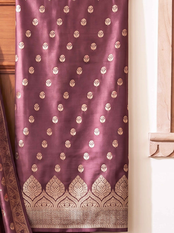 Banarasee Semi Katan Zari Work Salwar Kameez Fabric With Dupatta Set-Mauve