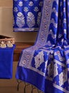 Banarasee Semi Katan Zari Work Salwar Kameez Fabric With Dupatta Set-Navy Blue