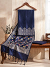 Banarasee Semi Katan Zari Work Salwar Kameez Fabric With Dupatta Set-Navy Blue