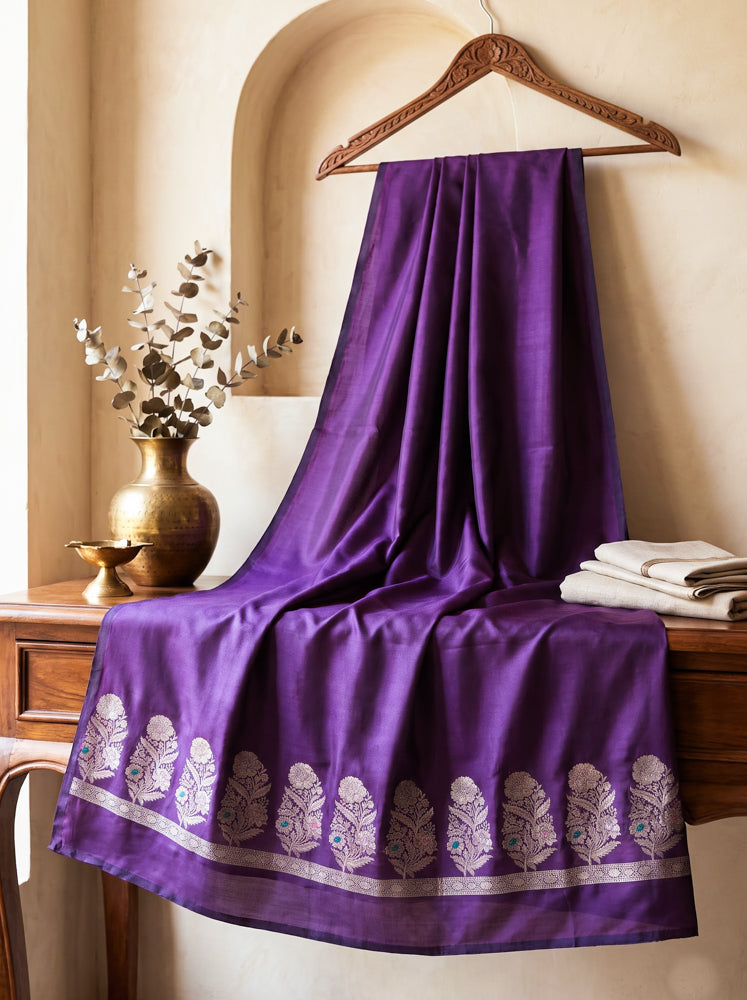 Banarasee Semi Katan Zari Work Salwar Kameez Fabric With Dupatta Set-Purple