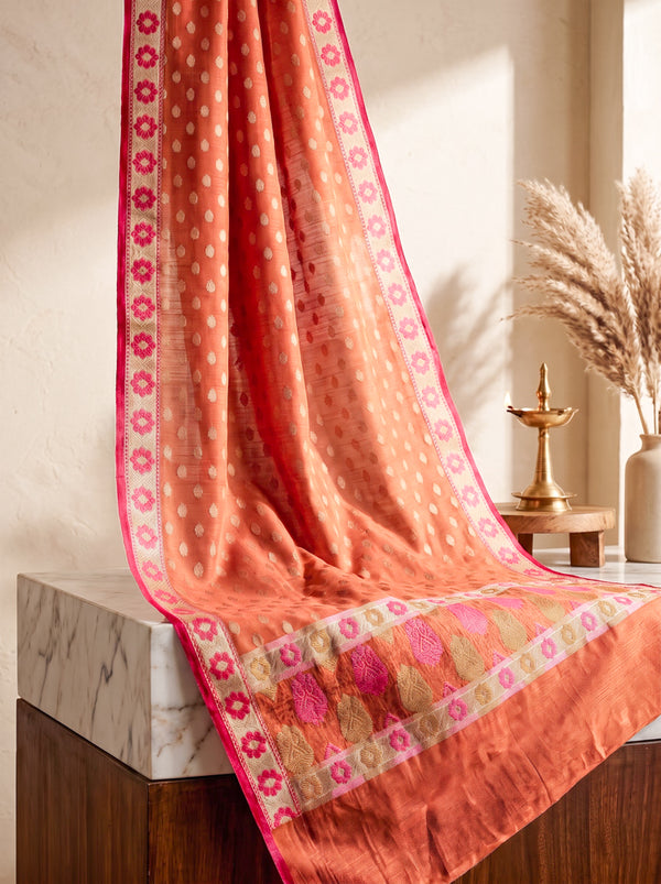 Banarasee Cotton Resham Work Salwar Kameez Fabric With Dupatta Set-Peach