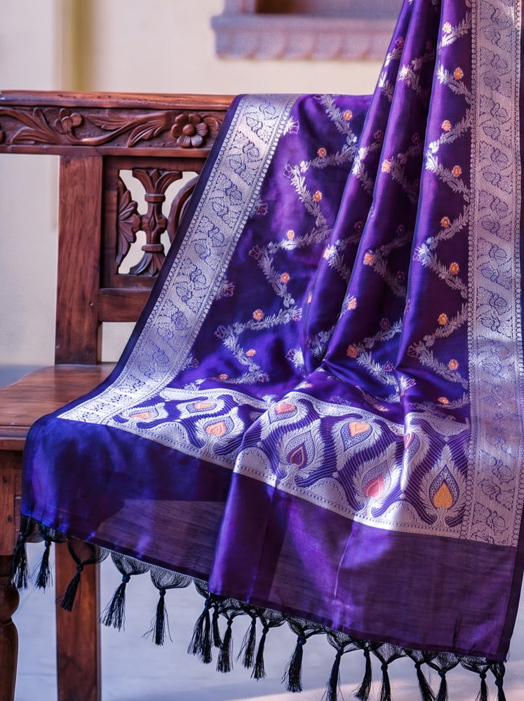 Banarasee Semi Katan Zari Work Salwar Kameez Fabric With Dupatta Set-Violet