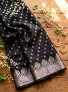 Banarasee Semi Katan Zari Work Salwar Kameez Fabric With Dupatta Set-Black