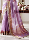 Banarasee Handwoven Tissue Saree With Floral Zari Border & Mirror Work Lace–Onion Pink