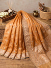 Banarasee Tissue Hand Embroidered Mirror Work Saree-Rust Orange