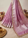 Banarasee Tissue Hand Embroidered Mirror Work Saree-Light Pink