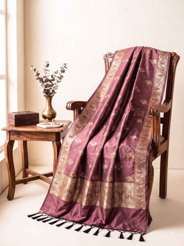 Banarasee Semi Katan Zari Work Salwar Kameez Fabric With Dupatta Set-Mauve