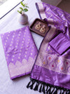 Banarasee Semi Katan Zari Work Salwar Kameez Fabric With Dupatta Set-Violet