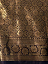 Banarasee Handwoven Semi Silk Plain Saree With Zari Contrast Border-White & Black