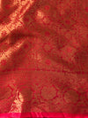 Banarasee Handwoven Semi Silk Plain Saree With Antique Zari Border-Red