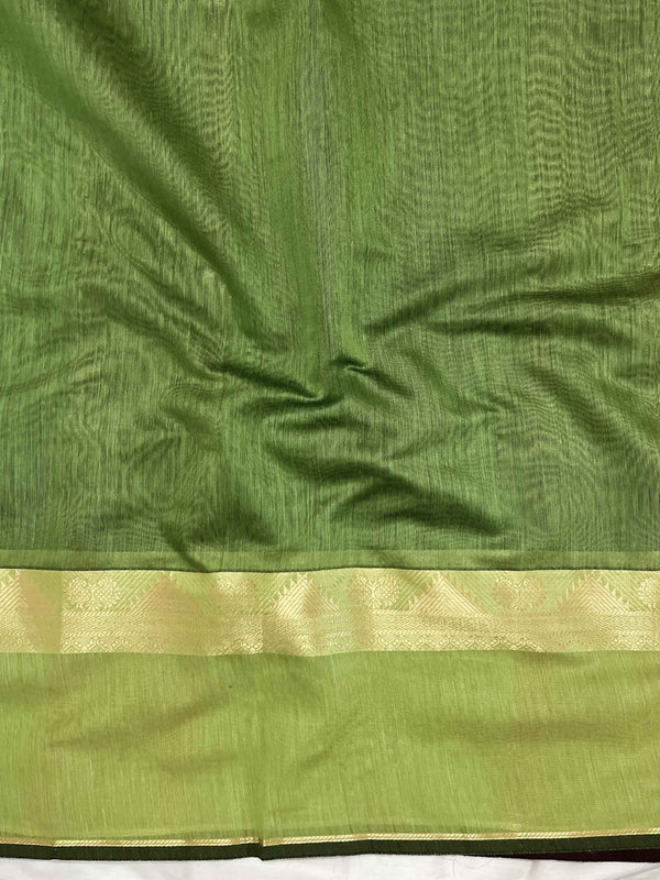 Banarasee Cotton Silk Saree With Gold Zari Border & Contrast Pallu-Burgundy & Green