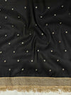 Banarasee Handwoven Tissue Saree With Zari Buti Design & Lace-Black