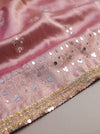 Banarasee Tissue Hand Embroidered Mirror Work Saree-Light Pink