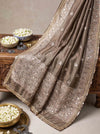Banarasee Tissue Hand Embroidered Mirror Work Saree-Earthy Brown