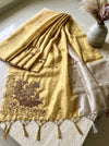 Banarasee Tissue Saree With Hand Embroidered Cutdana Work & Pearl Motifs-Gold & Silver