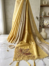 Banarasee Tissue Saree With Hand Embroidered Cutdana Work & Pearl Motifs-Gold & Silver
