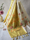 Banarasee Tissue Saree With Hand Embroidered Cutdana Work & Digital Prints-Gold & Silver