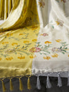 Banarasee Tissue Saree With Hand Embroidered Cutdana Work & Digital Prints-Gold & Silver