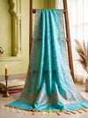 Banarasee Semi Katan Zari Work Salwar Kameez Fabric With Dupatta Set-Aqua Blue (Dual Tone)