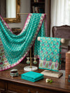 Banarasee Cotton Resham Work Salwar Kameez Fabric With Dupatta Set-Sea Green