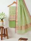 Banarasee Cotton Resham Work Salwar Kameez Fabric With Dupatta Set-Light Green