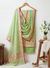 Banarasee Cotton Resham Work Salwar Kameez Fabric With Dupatta Set-Light Green