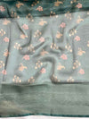 Banarasee Handwoven Tissue Saree With Digital Print & Lace-Green