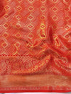 Banarasee Handwoven Soft Tissue Saree With Zari Jaal Design & Lace-Red & Gold